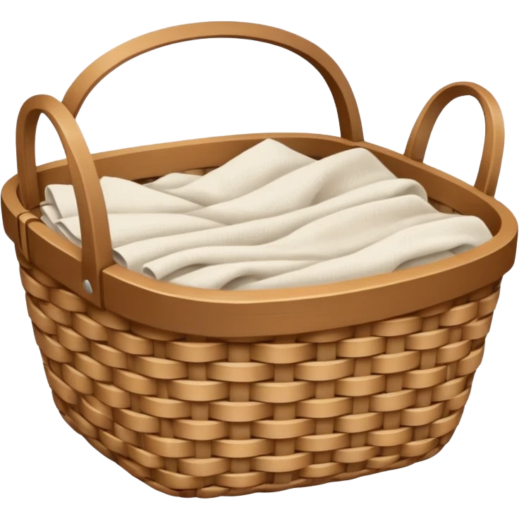 A woven light Brown basket with fresh washed linen emoji