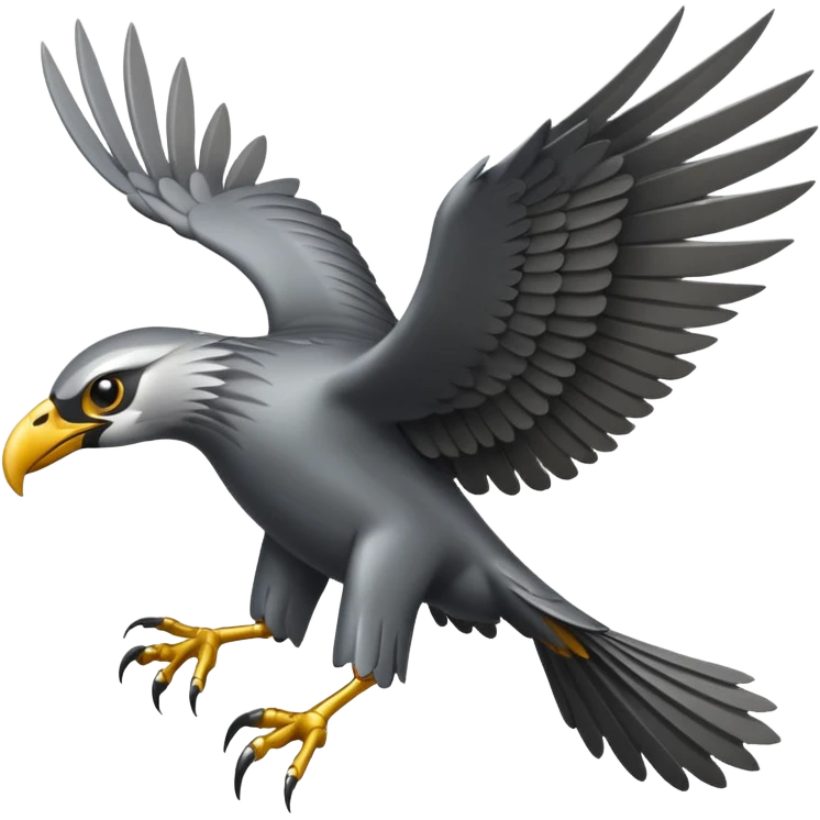 Emoji-style icon of a large metallic predatory bird flying, sharp wings, steel texture, dramatic pose, no gold no yellow emoji