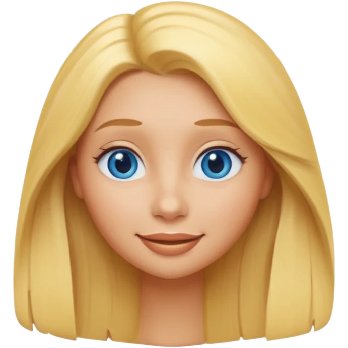 A woman with long blonde hair, blue eyes, and full lips, with a tanned complexion, depicted as a cute 3D emoji, round shape, yellow skin, simple smile, Pixar style, trending on artstation, white background. emoji