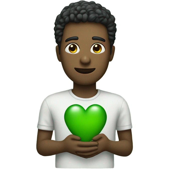 Man holding a green heart  emoji