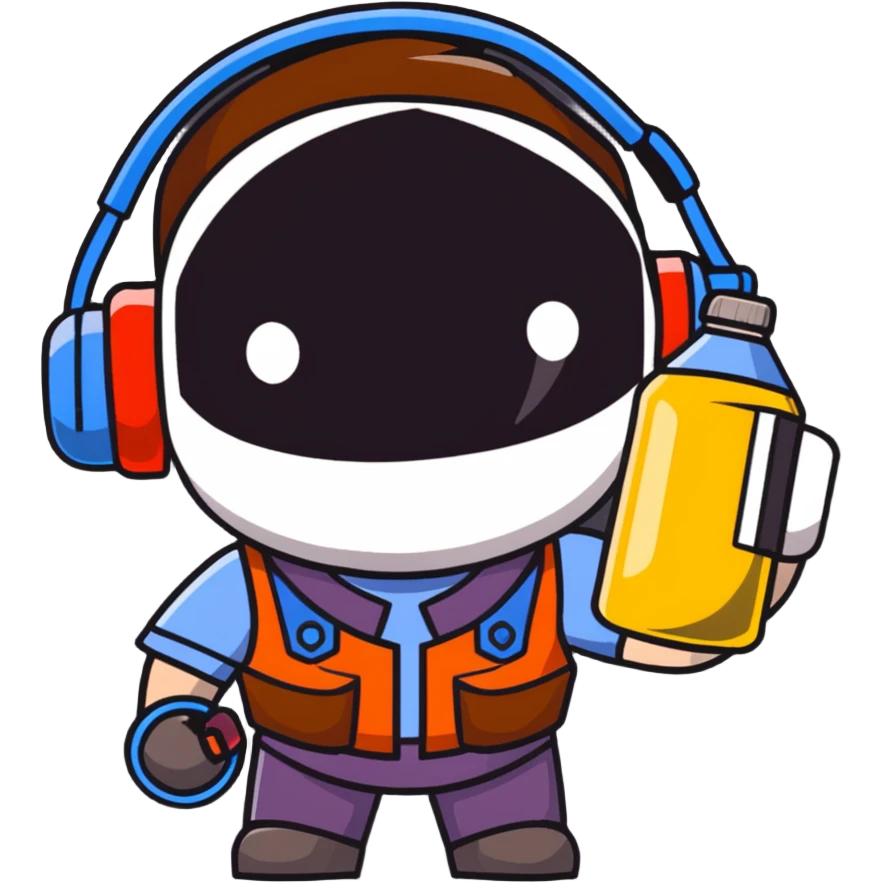 Team Fortress 2 Scout holding BONK! Atomic Punch can, accurate game appearance, canonical uniform and headset emoji