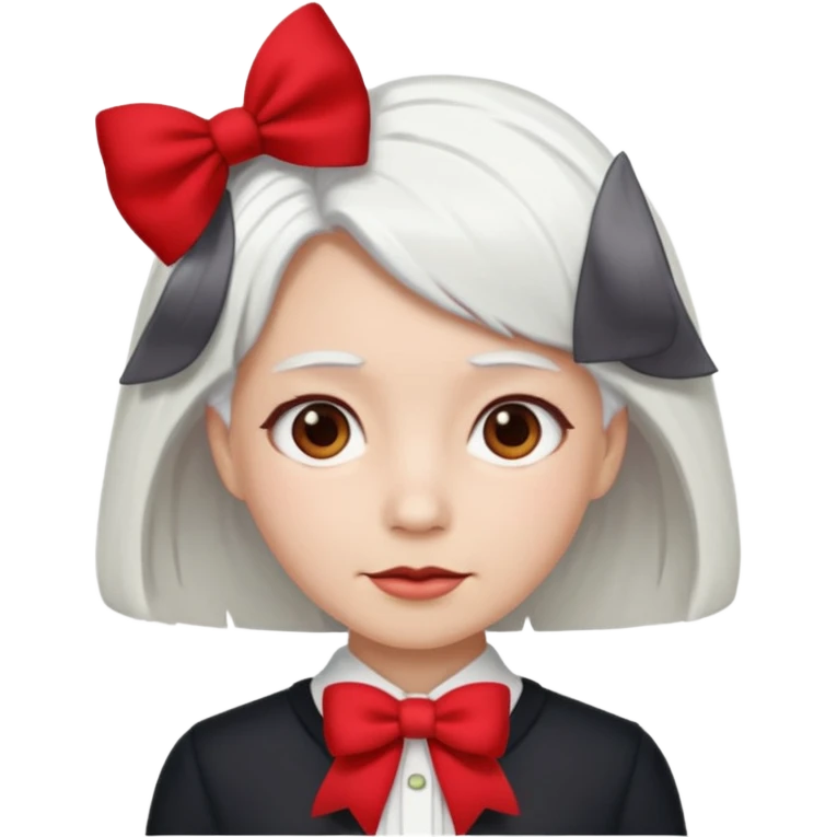 back view of white hair with red bow emoji