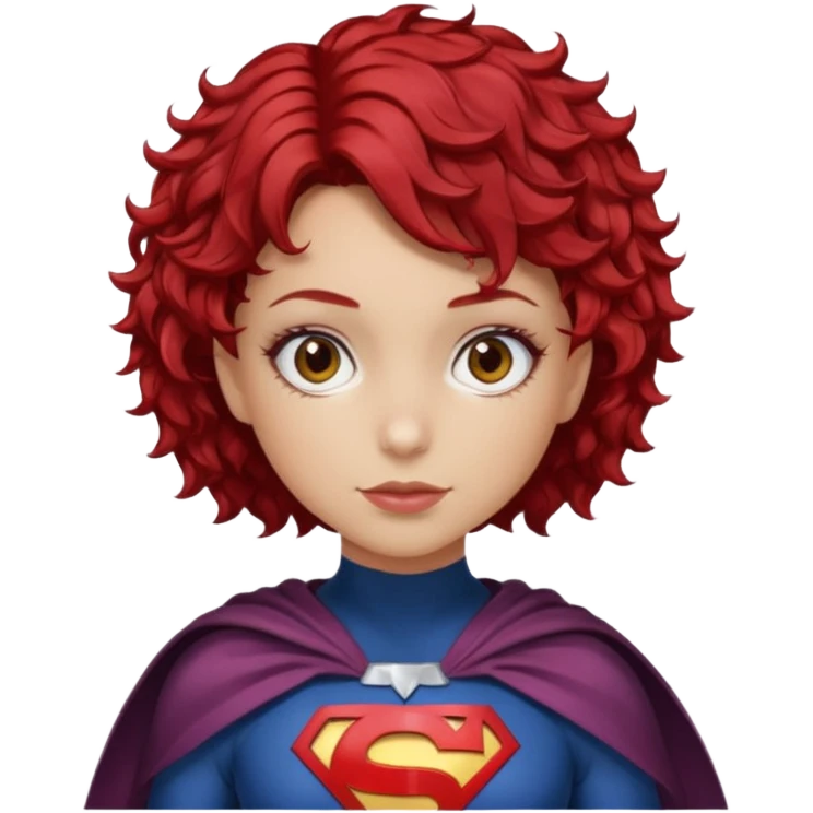 girl with short curly cherry red hair. Brown eyes. Superhero emoji