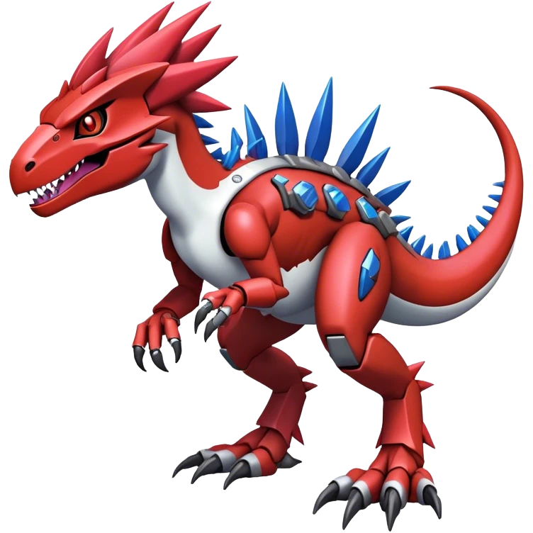 Spiky Cool Edgy Futuristic shiny colorful Digimon-Fakemon-Guilmon-Velociraptor-Mecha, full body, two legs emoji