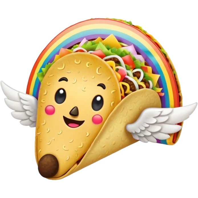 taco with white wings and rainbow question marks on the sides. emoji