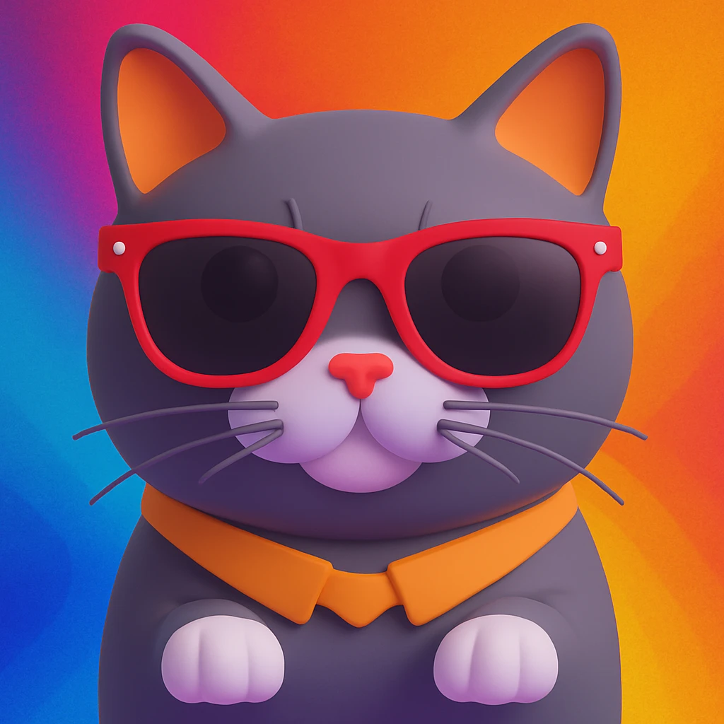 Add a vibrant, colorful background behind the cat wearing sunglasses, keeping the 3D emoji style look and feel. emoji