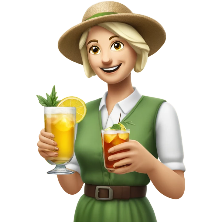 weisse frau wandert in den Bergen mit Cocktail in der Hand emoji