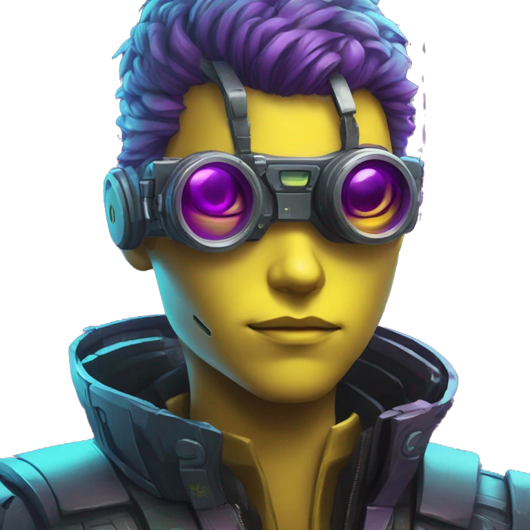 Secret human yellow emoji face agent with  cyberpunk elements with a spyglass scanning looking reviewing multicolor lines of code, cyan and purple colors, only upper body portrait emoji