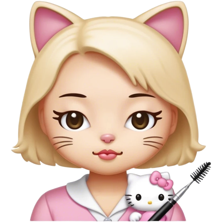  hello Kitty SANRIO cat, with her eyes closed getting her eyelashes done with a spoolie  emoji