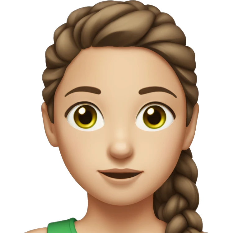 realistic portrait of girl, brown hair in a ponytail, sporty figure, sunkissed Skin, Green eyes emoji