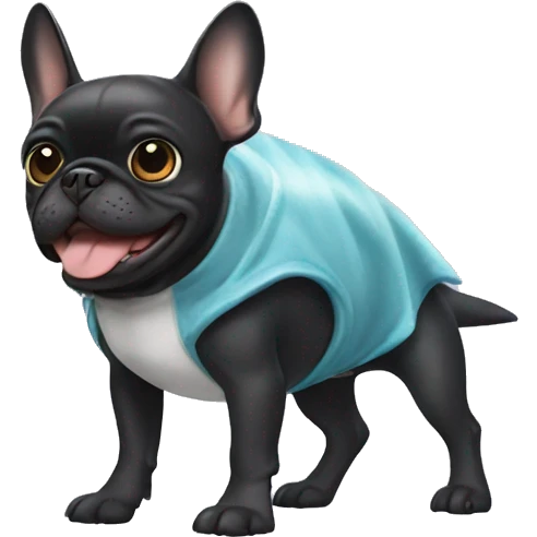 Black Frenchie wearing shark costume emoji
