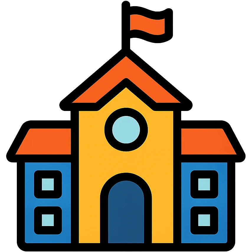 a school emoji, lineal color icon with black outlines emoji