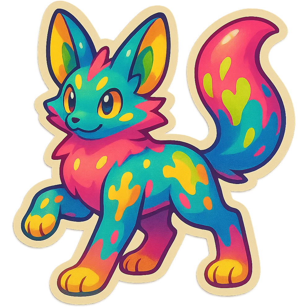 Brightly-colored Fantasy Furry-Fakémon-Creature with splash markings (full body) emoji