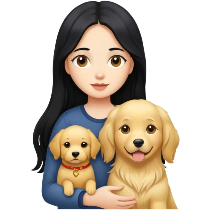 girl with long black hair holding a Golden Retriever emoji
