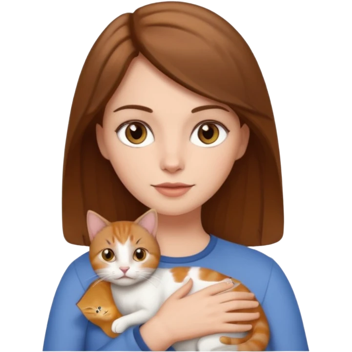 white woman with brown hair and light brown eyes holding cat emoji