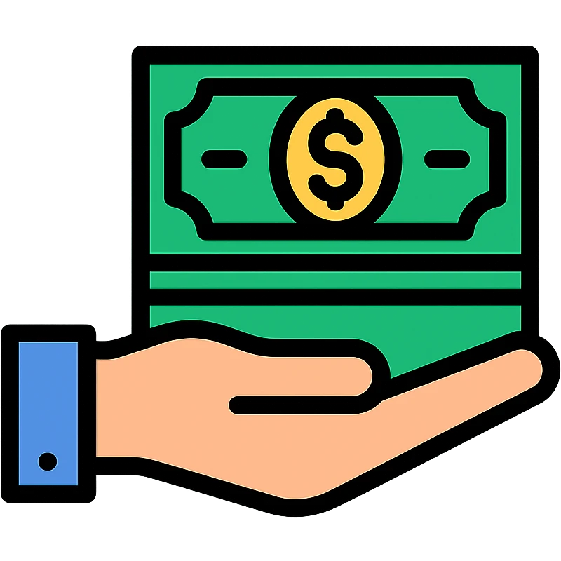 a hand offering a stack of US dollars, symbolizing cost effectiveness, clean and modern look emoji