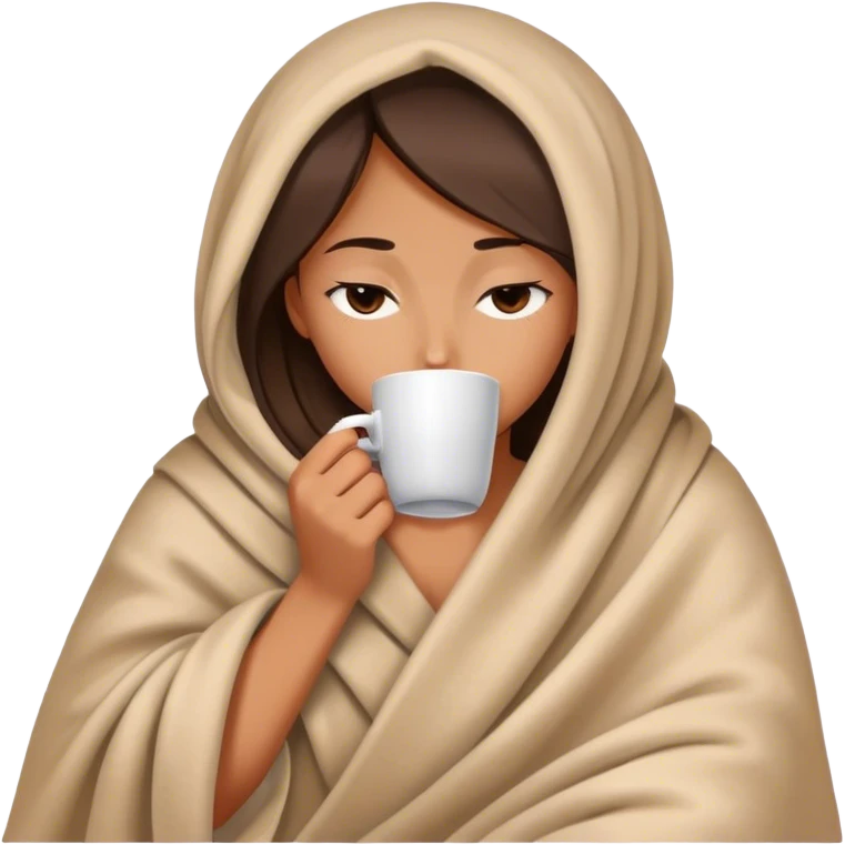 girl inside a blanket sipping coffee eyes closed emoji