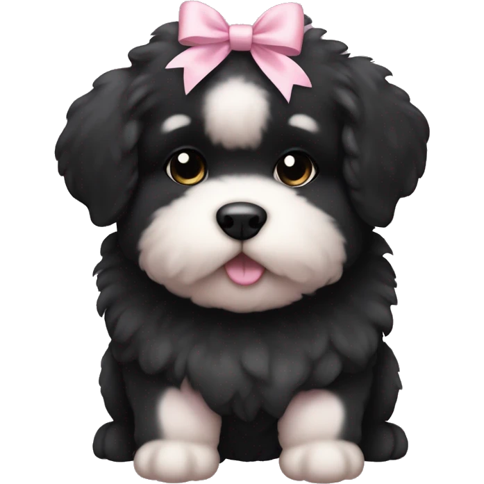 fluffy fat black puppy with pale pink bow emoji