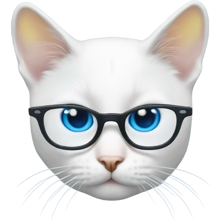 White cat with eye blue and yellow with glasses emoji