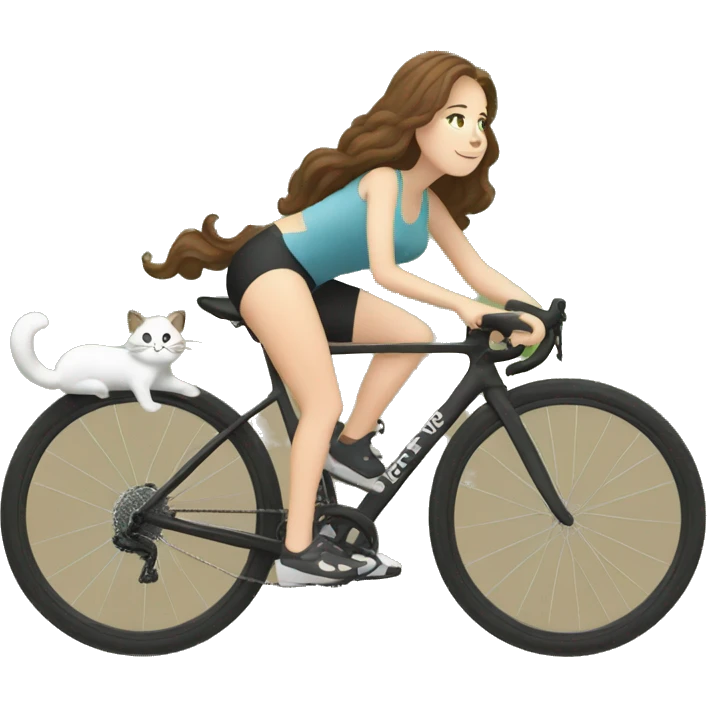 a brown hair white girl on her gravel bike with her black and white cat emoji