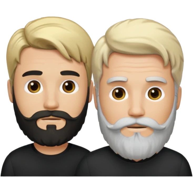 Man with a beard and long hair black gathered with another short-haired blond man whitout beard emoji