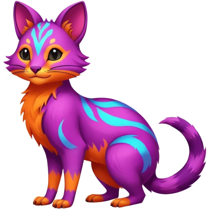 Neon-colored fantasy feline-Fionbri-canid-rodent-marsupial-critter-vernid-fursona animal creature full body with intricate markings  emoji