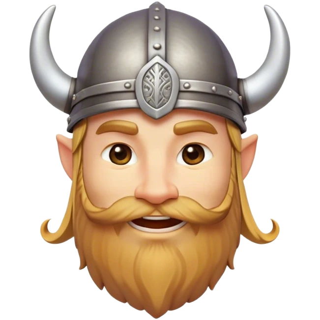 Clash of Clans aesthetic: Cinematic Playful Viking Portrait Emoji, Head tilted with a cheeky grin and twinkling eyes, featuring a compact, charming build with a modest, stylized Viking helmet and a playful beard, his face rendered in natural skin tone, Simplified yet irresistibly charming features, highly detailed, glowing with a warm, inviting radiance, high shine, spirited and lively, stylized with an air of whimsical Nordic mischief, soft glowing outline, capturing the essence of a playful Viking exuding friendly rogue charm! emoji