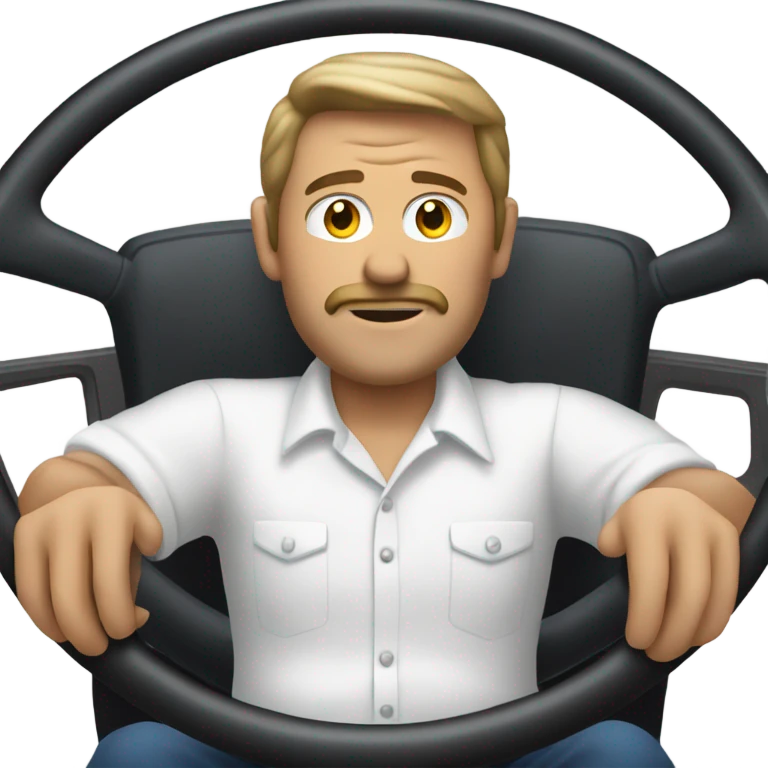  man with white button-down shirt behind a steering wheel emoji