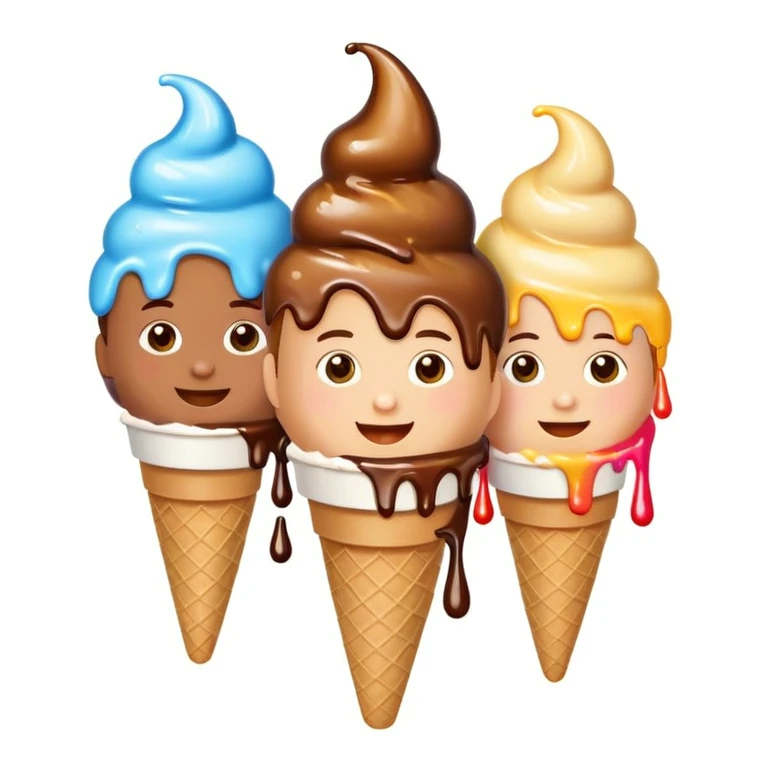 happy children with melting ice cream cones emoji