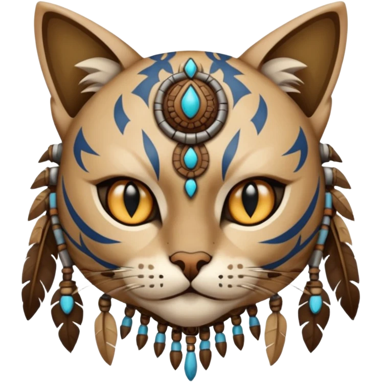 cat, wear tribal shaman cloth, half face cyberborg emoji