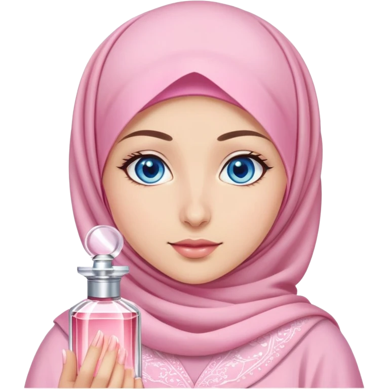 Turkish beautiful finish Konya girl blue eyes with light sakura and pink hijab islamic dress and She's wearing perfume emoji