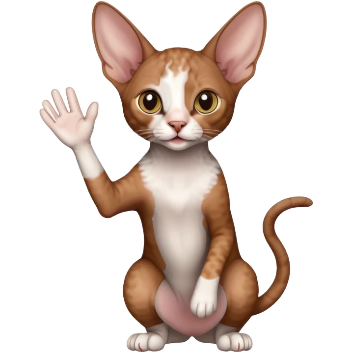 brown colored cornish rex cat waving emoji