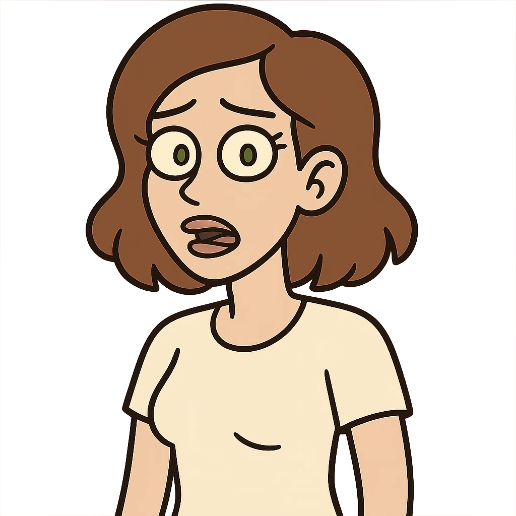 woman with brown hair and green eyes, cartoon style emoji