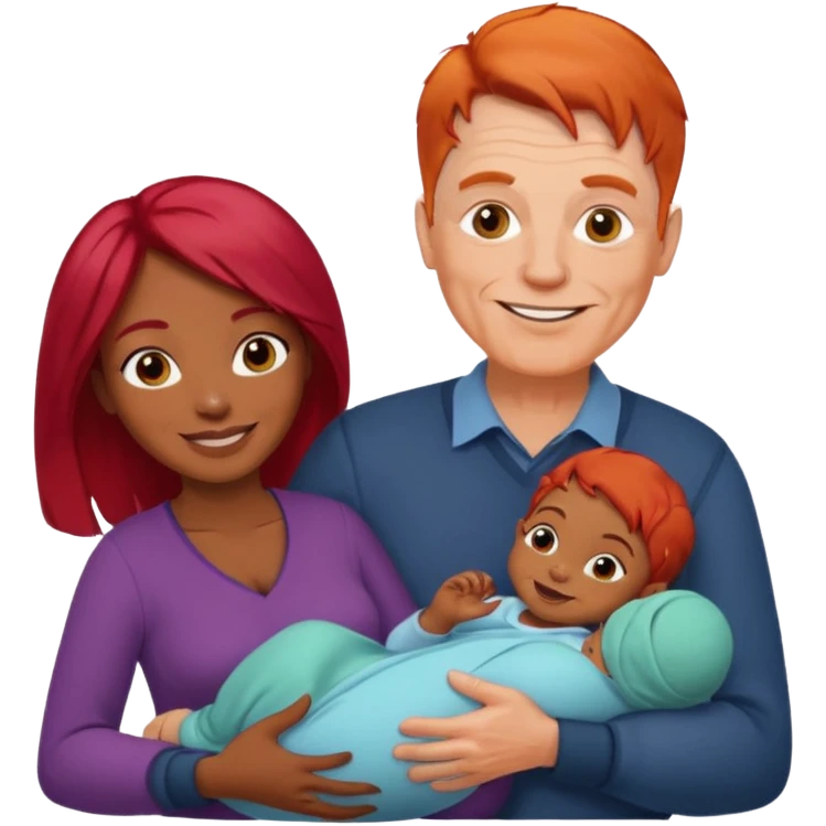Older white man with red hair younger african women with new baby emoji