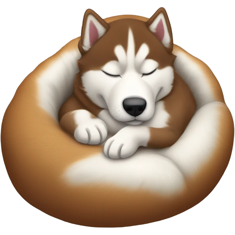 Red and white Siberian husky sleeping on dog bed emoji