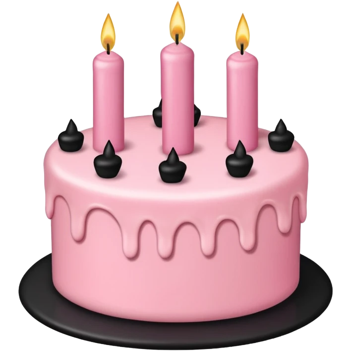 Birthday cake pink and black with cute candles  emoji
