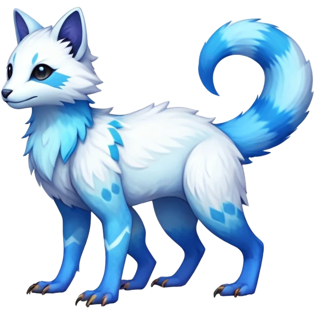 Rare realistic exotic white and neon-blue epic pretty beautiful handsome gorgeous aesthetic colorful vibrant Vernid-Trico-species-Fakemon-creature by LiLaiRa, 4 legs, 1 tail, random markings, (full body) emoji