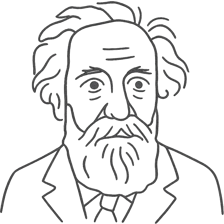 a hand drawn black outline portrait of philosopher Gaston Bachelard with similar-sized eyes based a famous portrait of him emoji