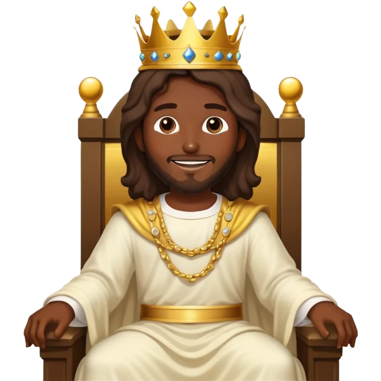 Dark skin Jesus on the Throne with Gold crown in heaven  emoji