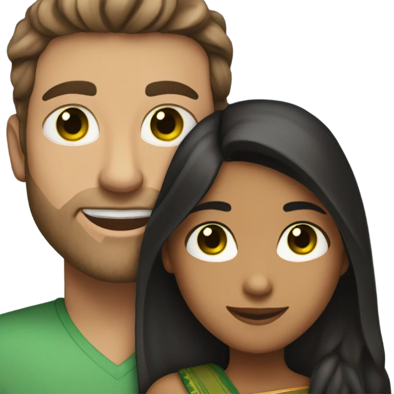 brown haired green eyed White guy hugging pretty indian girl emoji