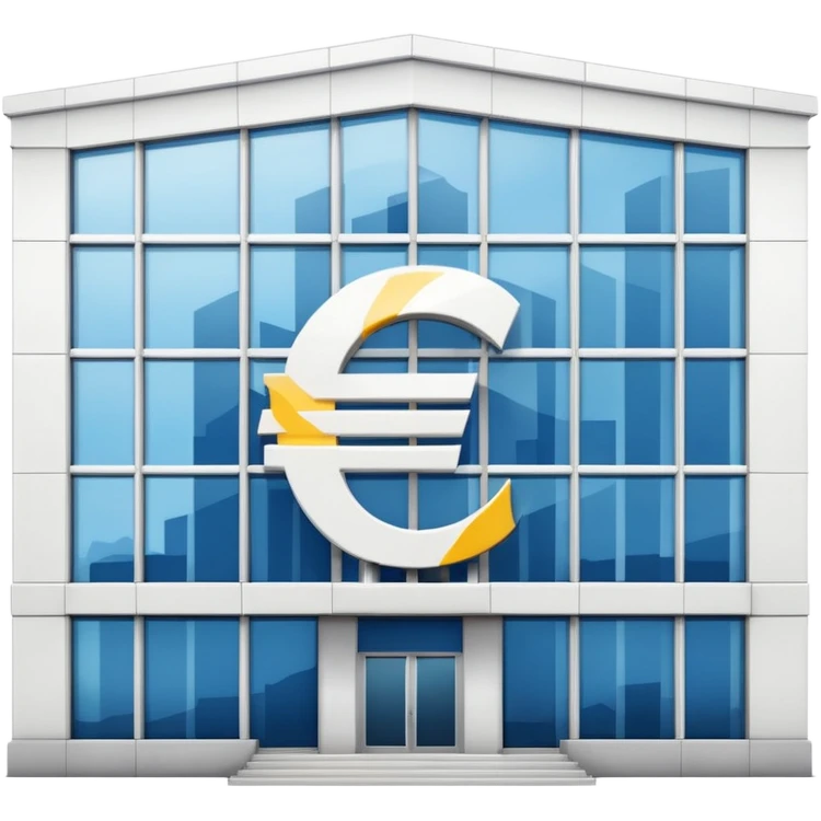 a white bank building with a large euro logo on it emoji