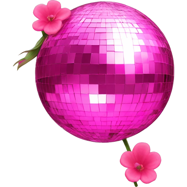 Pink mirrorball, very shiny and with some flowers emoji