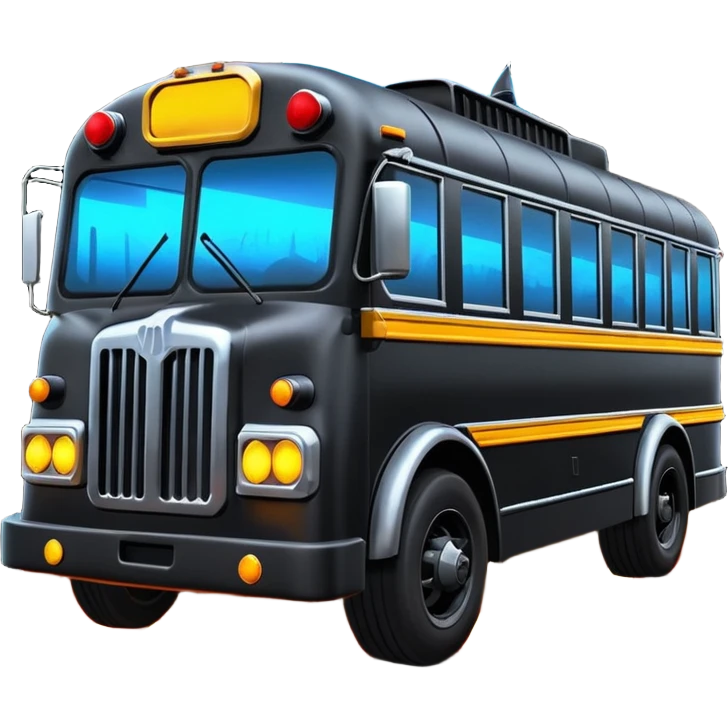 Mad max survival apocalypse Darth Vader’s Batman-armored 1886 black graphite colored school bus with horizontal holographic flames painted on the side and neon under glow  emoji