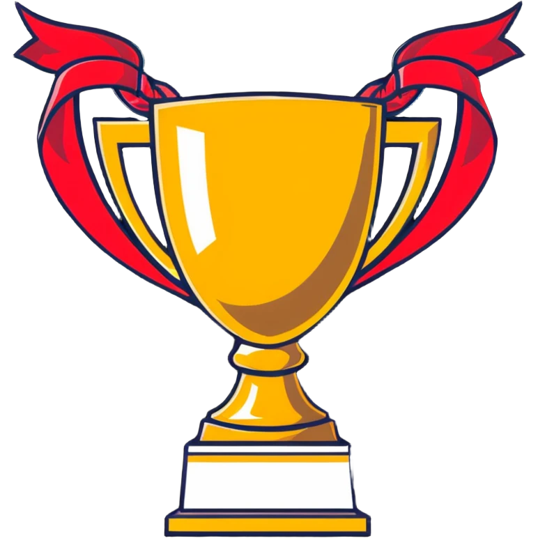 golden championship trophy with red ribbons emoji