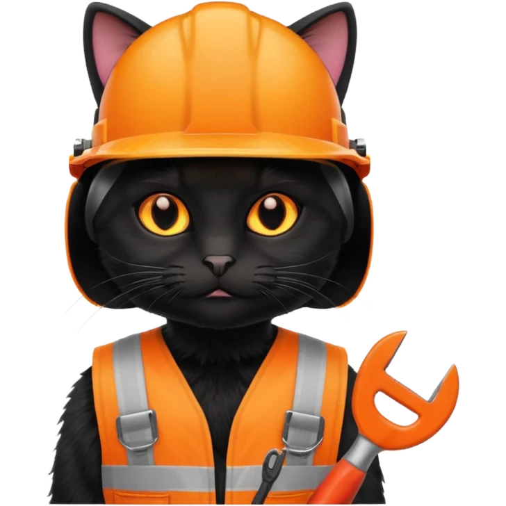 black cat, handyman Outfit, wearing a Helmet emoji