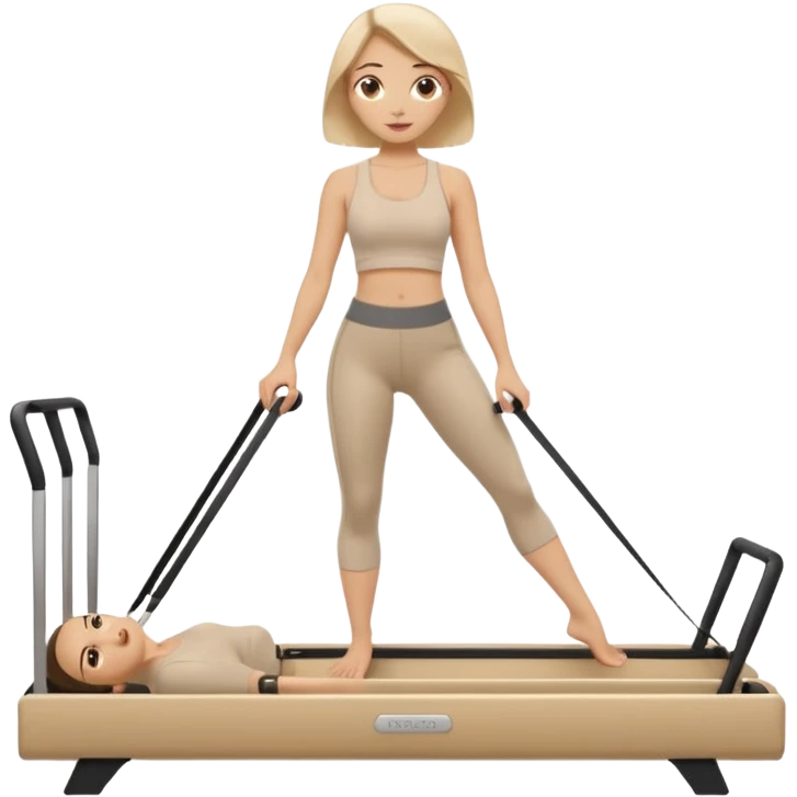 pilates beige reformer girl with beige set of clothes and beige reformer machine. emoji