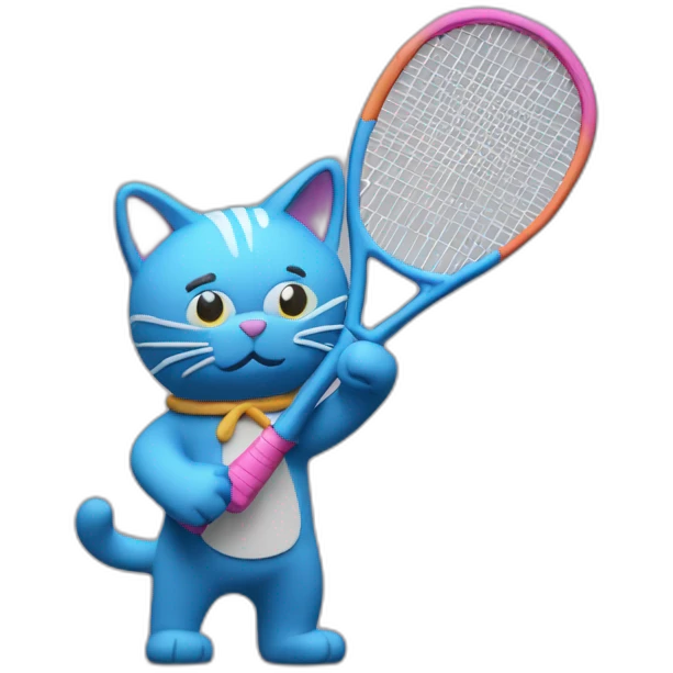 Plasticine cat with a tennis racket in his hand emoji