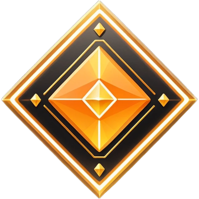Futuristic reward points icon with PFD text in the middle, diamond or hexagon shape, circuit board lines, Bloomberg terminal aesthetic, gold orange phosphor glow on dark background, minimalist geometric, no text, fintech style, clean edges, professional icon design emoji
