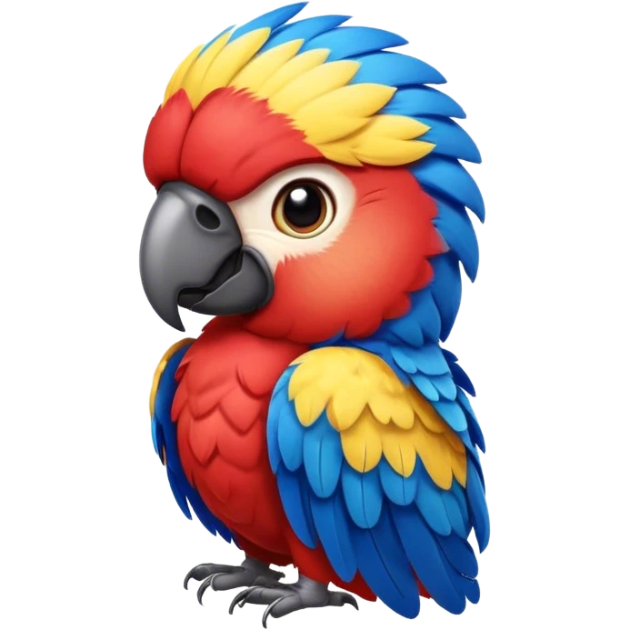 Cinematic Realistic Cute Macaw Portrait Emoji, Head tilted playfully and inquisitively, featuring a compact, lively build with intricately detailed, vivid scarlet and blue feathers and a charming, expressive face with round, sparkling eyes full of tropical wonder, rendered with realistic texture and vibrant natural hues, high shine, affectionate and spirited, styled with a touch of whimsical rainforest charm, soft glowing outline, capturing the essence of a mischievous yet lovable macaw that seems poised to flutter playfully into your arms! emoji
