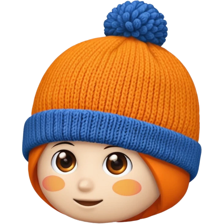 a blue beanie with an orange rim, and an orange puff dot at the top emoji